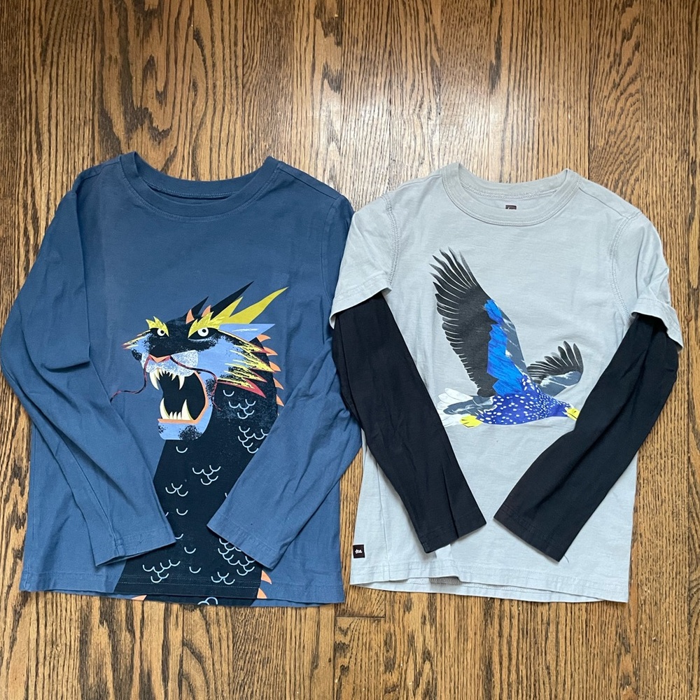 Tea Collection Long Sleeve Graphic Tees - Dragon & Eagle Size 8